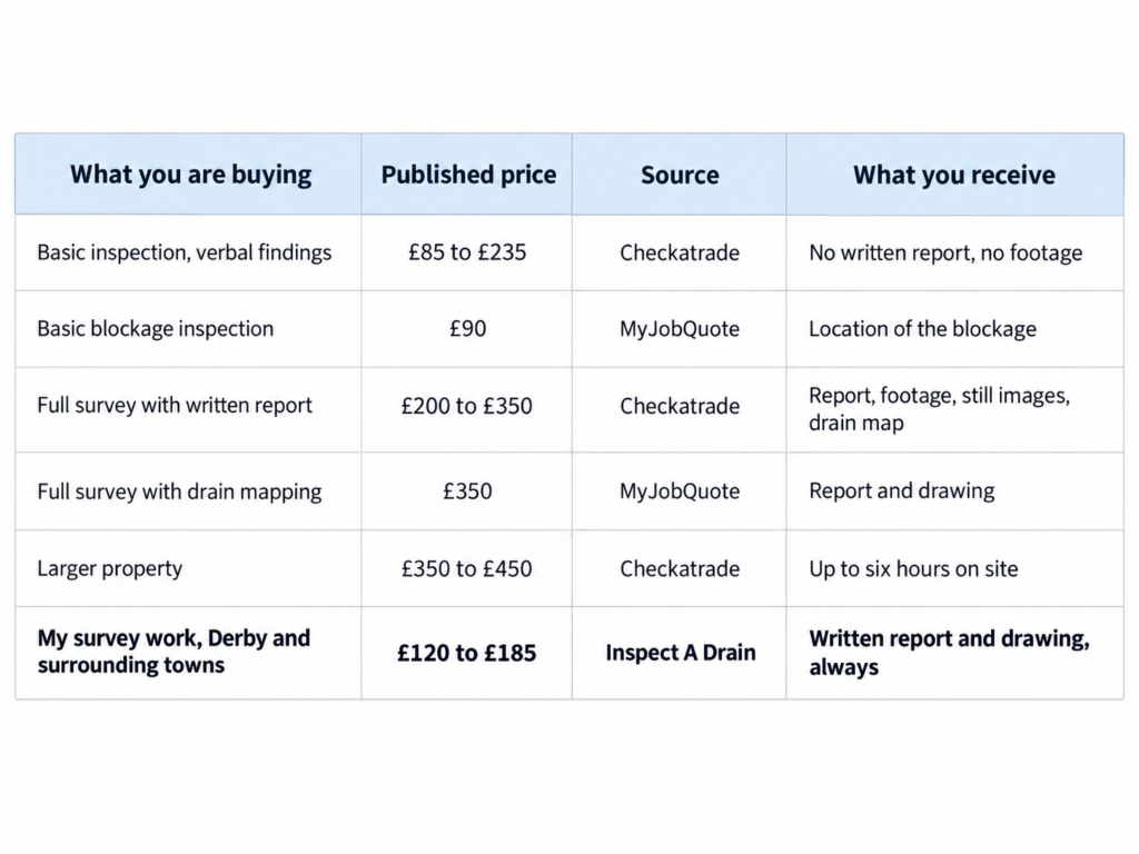 Drain Survey Pricing Comparison Table